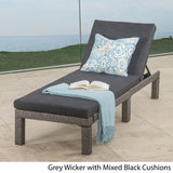 Christopher Knight Home® - Noble House - Puerta Outdoor Mixed Black Wicker Chaise Lounge With Dark Grey Water Resistant Cushion