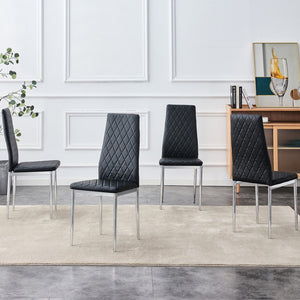 English Elm Checkered Armless High Back Dining Chair, 4-Piece Set, Black Chair and Electroplated Metal Legs, Office Chair. Suitable For Restaurants, Living Rooms, Kitchens, and Offices.W115162605 0924