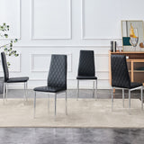 Checkered Armless High Back Dining Chair, 4-Piece Set, Black, Electroplated Metal Legs - Ideal for Restaurants, Living Rooms, Kitchens, Offices.