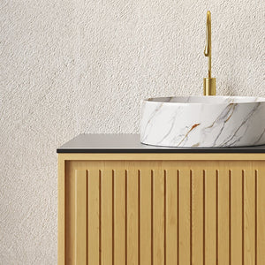 English Elm KOLAS 30" Bathroom Vanity with Sintered Countertop, Wall-Mount Plywood Cabinet, Soft-Close Drawer Oak W2615S00481