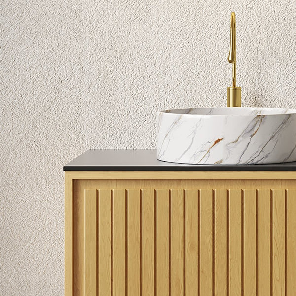 English Elm KOLAS 30" Bathroom Vanity with Sintered Countertop, Wall-Mount Plywood Cabinet, Soft-Close Drawer Oak W2615S00481