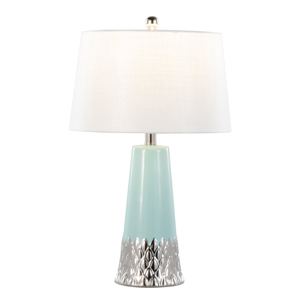 English Elm Penelope Contemporary 22" Ceramic Table Lamp with Silver Accent and White Fabric Shade, Modern Illumination Blue B202P224197
