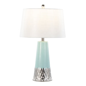 English Elm Penelope Contemporary 22" Ceramic Table Lamp with Silver Accent and White Fabric Shade, Modern Illumination Blue B202P224197