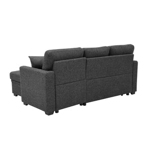 English Elm 76.5" Chenille Tufted Sectional Sleeper Sofa with Reversible Chaise and Hidden Storage B2748S00004