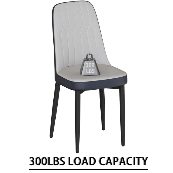 English Elm 55 Modern 4-Person MDF Dining Table Set with Sturdy Black Metal Legs and Padded PU Chairs for Families Blue,White W2189S00730