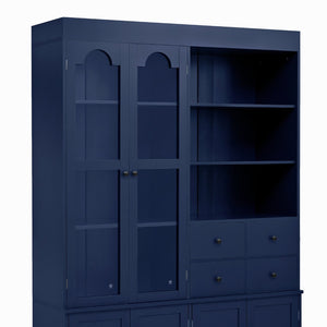 English Elm Topmax Shaker Buffet Hutch with Glass Doors Drawers and Pull-out Trays Blue SP000092AAC