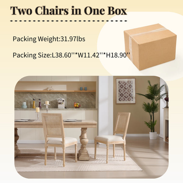 English Elm French Country Dining Chairs Set Of 2, Elegant Upholstered Rattan Back For Dining & Living Spaces W3426P324535