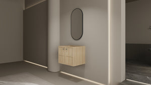 English Elm 24" Wall Vanity Cabinet Oak Finish, Wall-Mounted Floating Design, 2 Soft-Closing Doors, Plywood W1972P265272