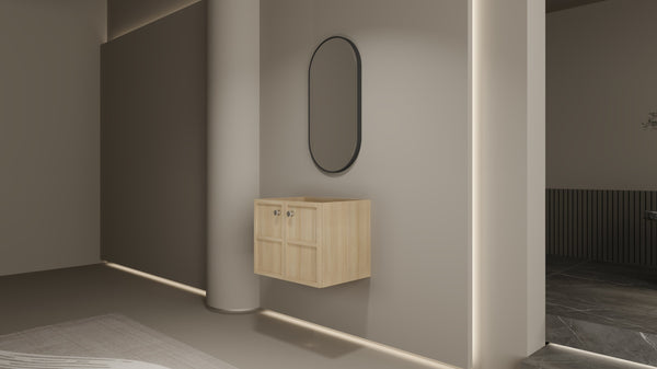 English Elm 24" Wall Vanity Cabinet Oak Finish, Wall-Mounted Floating Design, 2 Soft-Closing Doors, Plywood W1972P265272