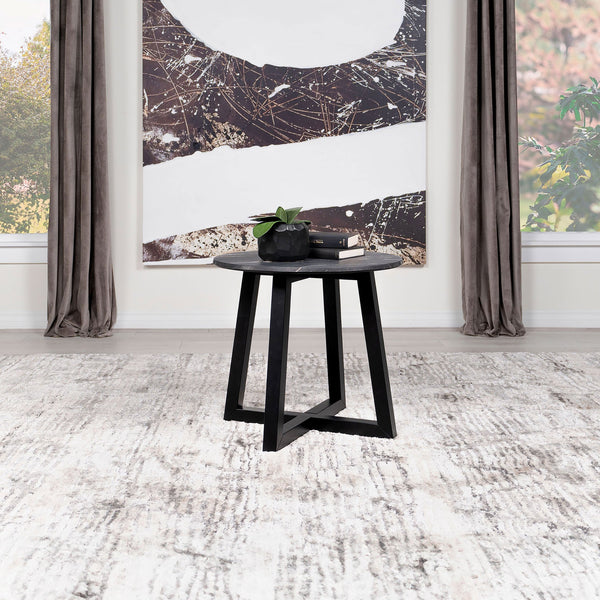 English Elm Enlow Black Round Marble-Like End Table - Modern Design With Scratch-Resistant Top & Solid Base B062P299965