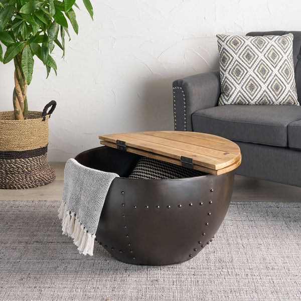 English Elm Christopher Knight Home® - WOODEN Mango Wood & Iron Coffee Table with Hinged Storage, Modern Industrial Drum Design (30.5") 66499.00