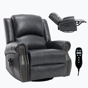 English Elm Heat Massage Rocker Swivel Recliner Chair with Lumbar Relief Nodes for Living Room Grey W3224S00030