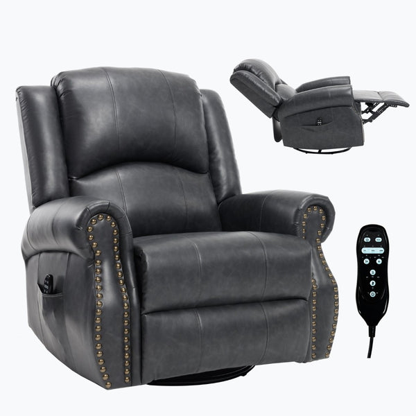 English Elm Heat Massage Rocker Swivel Recliner Chair with Lumbar Relief Nodes for Living Room Grey W3224S00030