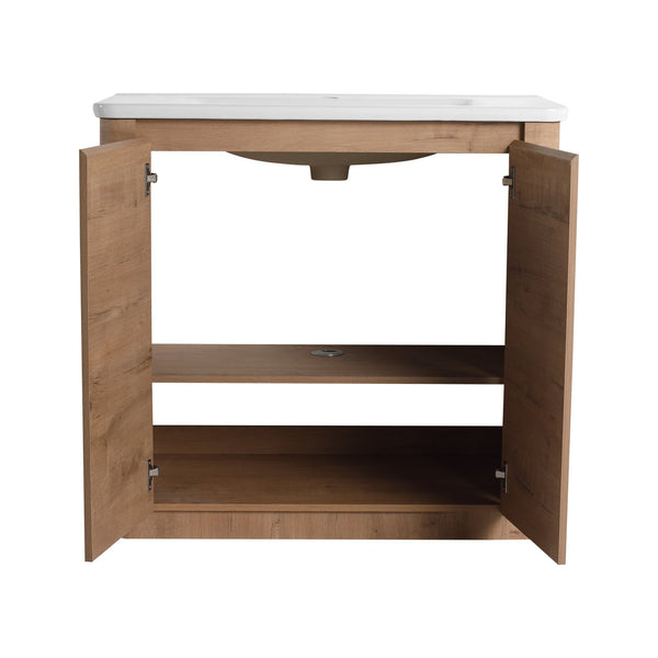 English Elm 36'' Freestanding Bathroom Vanity With Ceramic Sink, Soft-Close Doors & Stylish Storage Solutions W999S00403