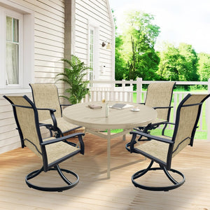English Elm Outdoor Round Patio Dining Set Seats Four with Swivel Mesh Chairs and Umbrella Table W213S00059