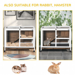 English Elm PawHut Compact Indoor Rabbit Hutch on Wheels with Plexiglass Window, Waterproof Wood Cage, Brown W2225P217665