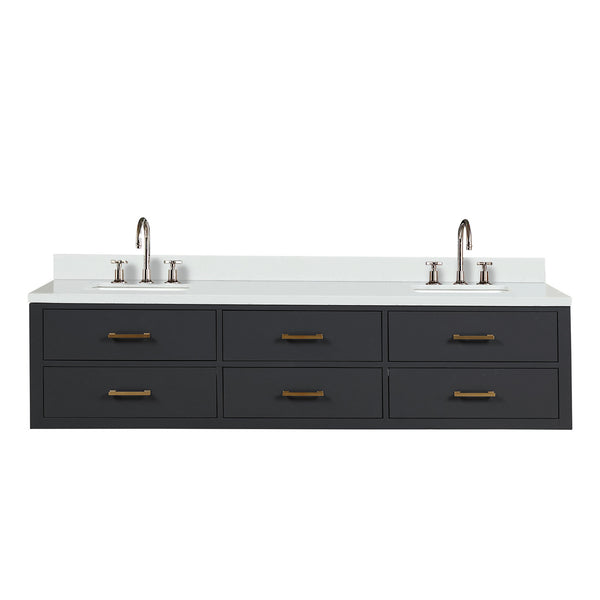 English Elm Black Double Bath Vanity Set - 80" Wide With Cultured Marble Top & Polished Chrome Faucets Included B2731P258102