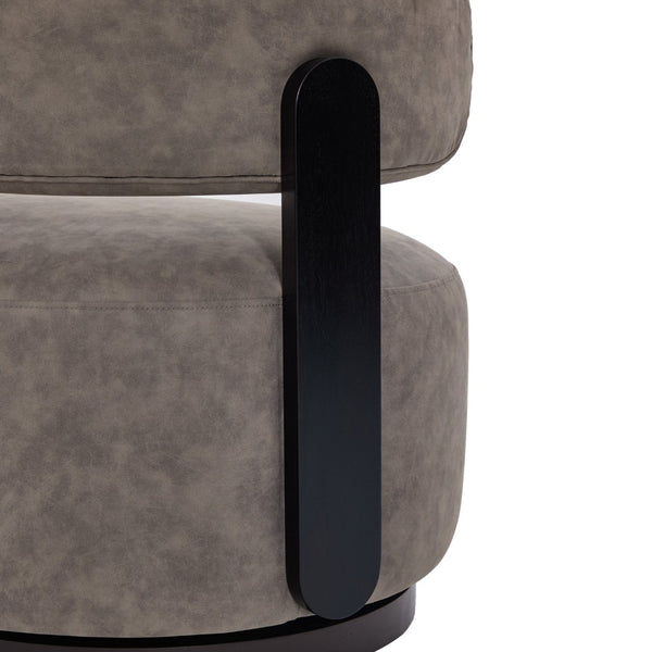 English Elm Wooden Base Barrel Swivel Club Chair Pu Leather Lounge Seat with 360 Degree Rotation N776P422651G