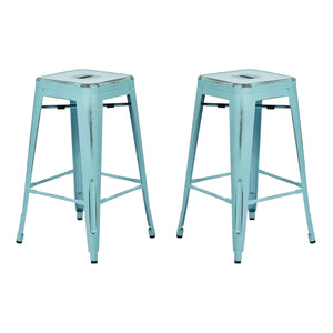 OSP Home Furnishings Bristow 26" Antique Metal Barstools Antique Sky Blue