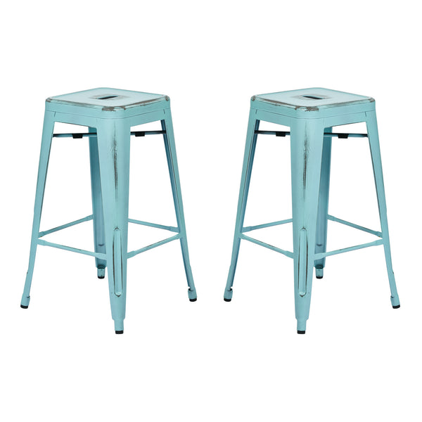 OSP Home Furnishings Bristow 26" Antique Metal Barstools Antique Sky Blue