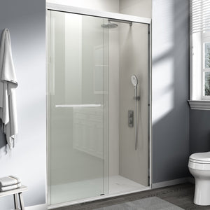 English Elm 44" Semi-frameless Double Sliding Shower Door Brushed Gold Tempered Glass Walk-in White W1920P385296