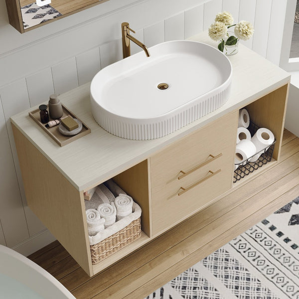 English Elm Modern Floating Bathroom Vanity Oval Ceramic Sink Plywood Cabinet Soft Close Storage W3136S00077