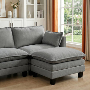 English Elm Modern Chenille Three Seat Sofa with Ottoman Usb Charging Ports and Storage Pockets Dark Grey W2519S00003