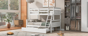 English Elm Twin Pine-over-Full Bunk Bed with Attached Ladder, Trundle & Full-Length Guardrail for Space-Saving Rooms White SM000208AAK-1