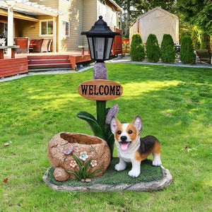 English Elm Labrador Solar Garden Statue with Led Glow and Built-in Succulent Planter Basin W5398P464251