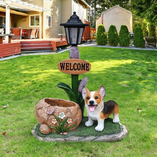English Elm Labrador Solar Garden Statue with Led Glow and Built-in Succulent Planter Basin W5398P464251