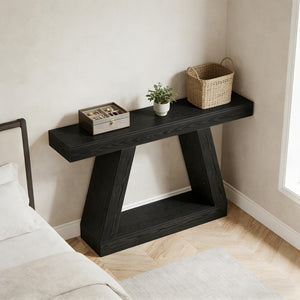 English Elm Modern Farmhouse Console Table Slim Wood Grain Entryway Sofa Accent Piece Black T3971P452348