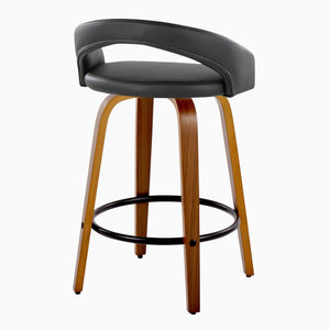 English Elm Fixed-height Swivel Counterstools Mahogany Wood Chrome Footrest Velvet Seat Set of 2 Black B202S01773