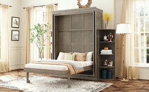 English Elm Rotating Murphy Wall Bed with Convertible Desk Dual Side Shelves Full Size Mdf Cabinet Gray LP000961AAE