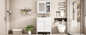 English Elm 30'' Bathroom Vanity Set With Sink, Modern Storage Cabinet, Mirror & 3 Drawers For Efficient Organization SW000127AAK-3