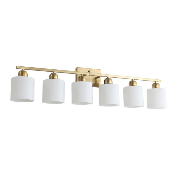 English Elm 6 Light Coppery Vanity Fixture 38" Brushed Gold Metal 6-Bulb Bath Sconce with Milky Shades, Dimmable W2312P374858