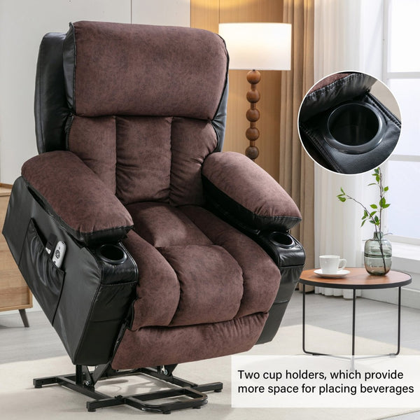 English Elm Power Electric Lift Lounge Chair For Elderly - Heating, Vibration Massage & Usb, Black Brown Comfort W1521P302657-GIGA