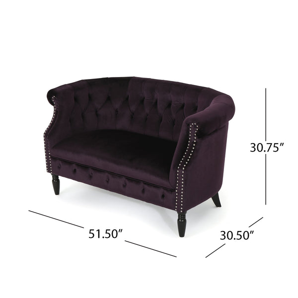 English Elm Christopher Knight Home® - LOVESEAT Chesterfield Velvet Loveseat with Deep Button Tufting, Scrolled Arms & Nailhead Trim for Elegant Comfort Purple 61203.00NVLTBBR