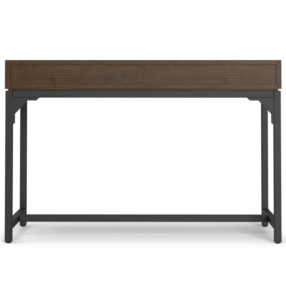 English Elm Banting Mid Century Small Desk in Walnut Brown – Solid Rubberwood, Metal Base, 2 Drawers + Keyboard Tray B136P283768