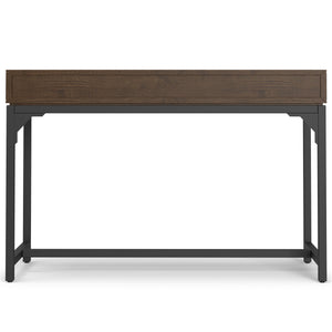 English Elm Banting Mid Century Small Desk in Walnut Brown – Solid Rubberwood, Metal Base, 2 Drawers + Keyboard Tray B136P283768