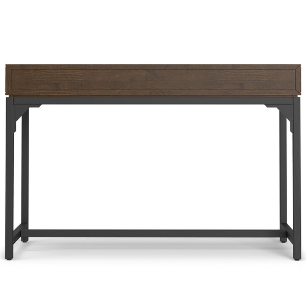 English Elm Banting Mid Century Small Desk in Walnut Brown – Solid Rubberwood, Metal Base, 2 Drawers + Keyboard Tray B136P283768