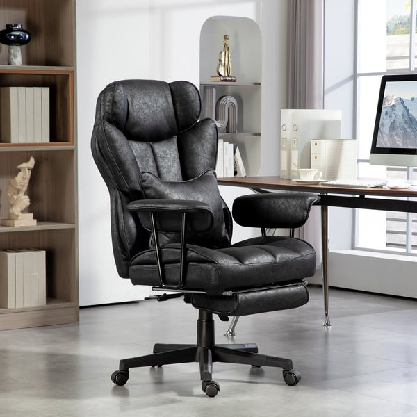 English Elm Homcom Big And Tall Executive Office Chair With Footrest, Lumbar Support, And Recline - Black W2225P250011