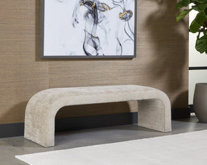 Sunpan NAHARA Bench - Stylish Arch-Shaped Seating in Bergen Olive for Modern Living Spaces and Entryways Taupe 112561