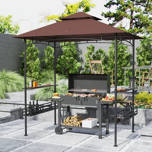 English Elm Outsunny 8x5 Bbq Grill Gazebo Two Tier Canopy with Shelves and Storage Baskets W2225P485594