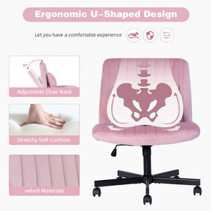 English Elm Light Pink Velvet Armless Swivel Chair with Criss Cross Base for Home Office W3394P329165