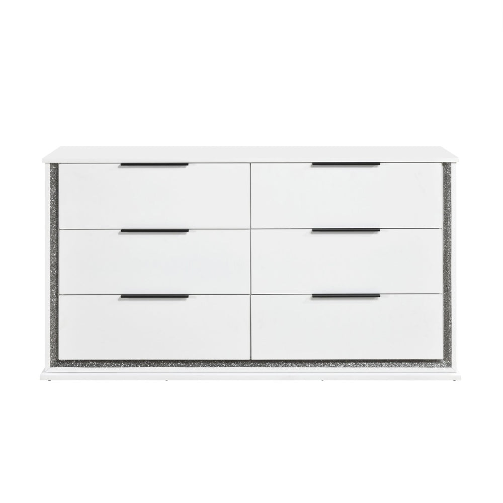 English Elm Contemporary White Lacquer Six Drawer Dresser with Led Lighting Glam Bedroom Storage B011P458600