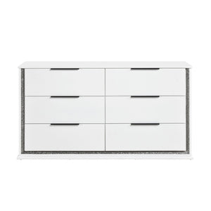 English Elm Contemporary White Lacquer Six Drawer Dresser with Led Lighting Glam Bedroom Storage B011P458600