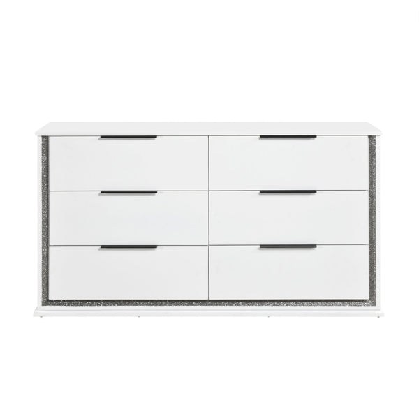 English Elm Contemporary White Lacquer Six Drawer Dresser with Led Lighting Glam Bedroom Storage B011P458600