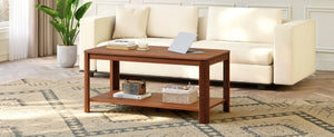 English Elm Arc Corner Oak Coffee Table with Open Shelf Wave Grain Legs Modern Living Room Accent W5563P449954