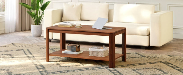 English Elm Arc Corner Oak Coffee Table with Open Shelf Wave Grain Legs Modern Living Room Accent W5563P449954