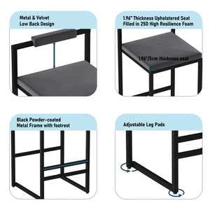 English Elm Bar Velvet Counter Height Bar Stools Set of 2 – Plush Gray Velvet, Matte Black Frame, 25.6" Seat W1757P310421